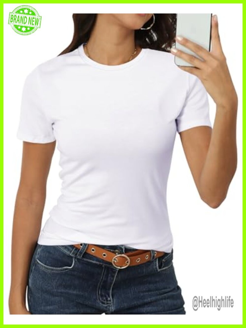 Women's Crewneck Short Sleeve T-Shirt Cotton Blend Fitted Basic Tee Summer Top